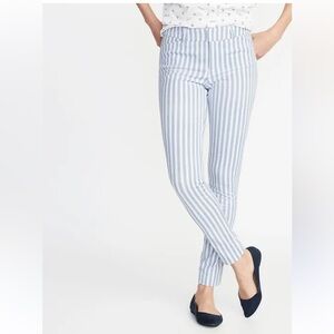 Old Navy Striped Mid-Rise Full Length Blue Skinny Pixie Pants - Size 14